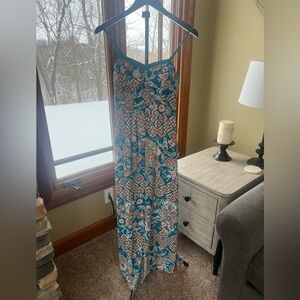 Xhilaration Teal and Pink Smocked Dress